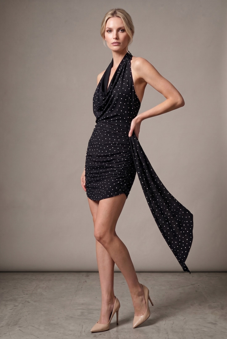 Polka Dots Drape Mini Dress