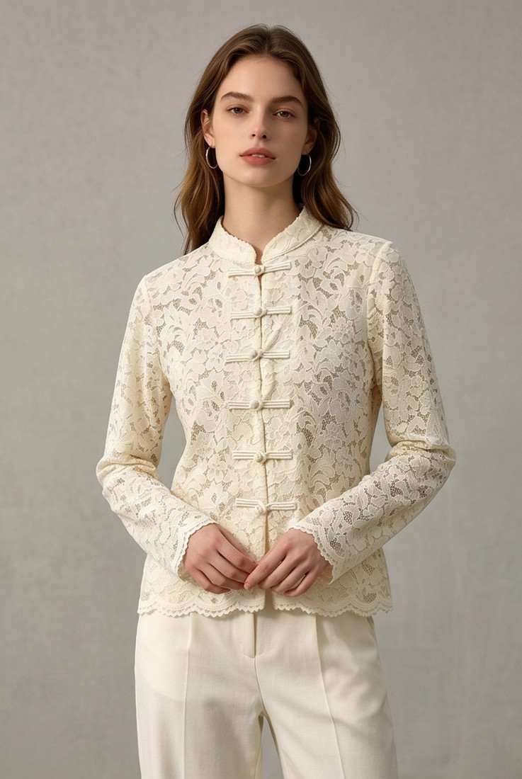 Lace Long Sleeves Mandarin Blouse