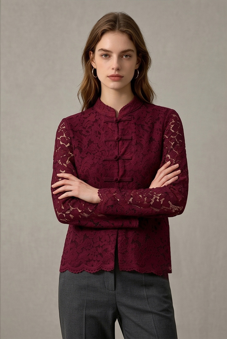 Lace Long Sleeves Mandarin Blouse