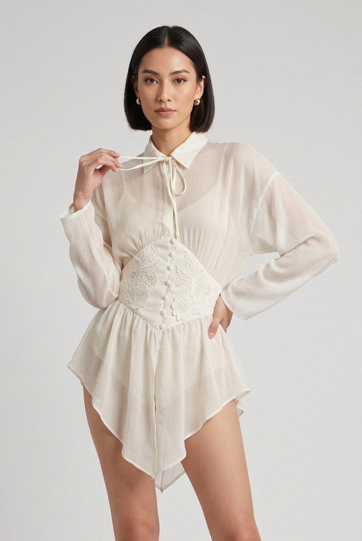 Mesh Corset Long Sleeves Blouse