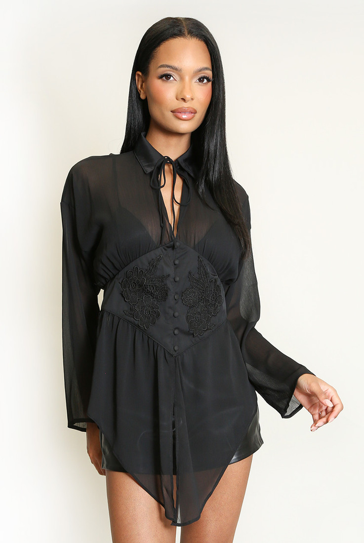 Mesh Corset Long Sleeves Blouse