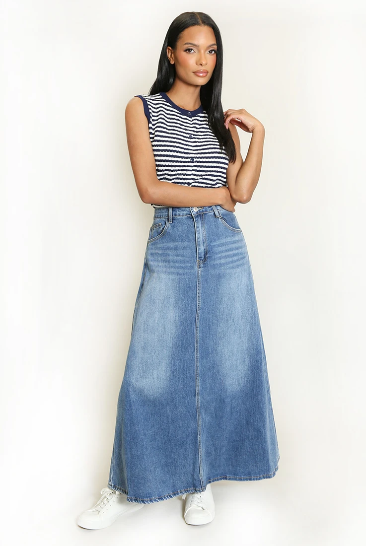 Faded A Line Denim Skirt