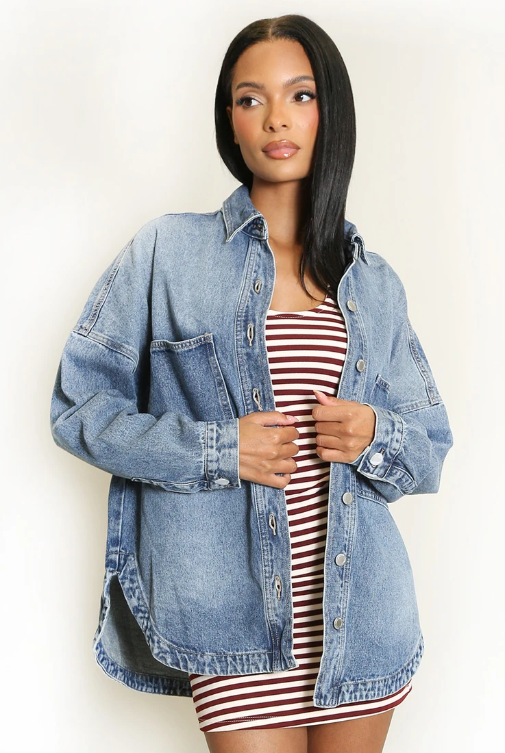 Mid Blue Washed Denim Shacket