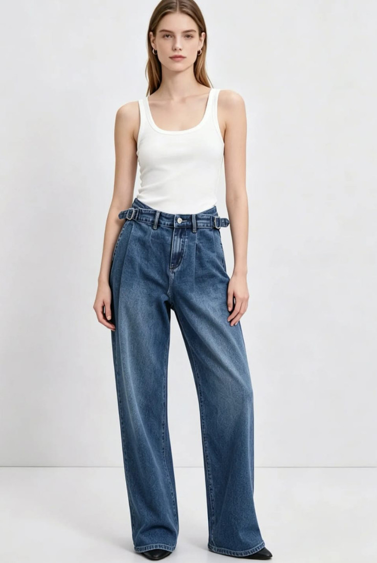  Wide Leg Jeans With Buckle Waist