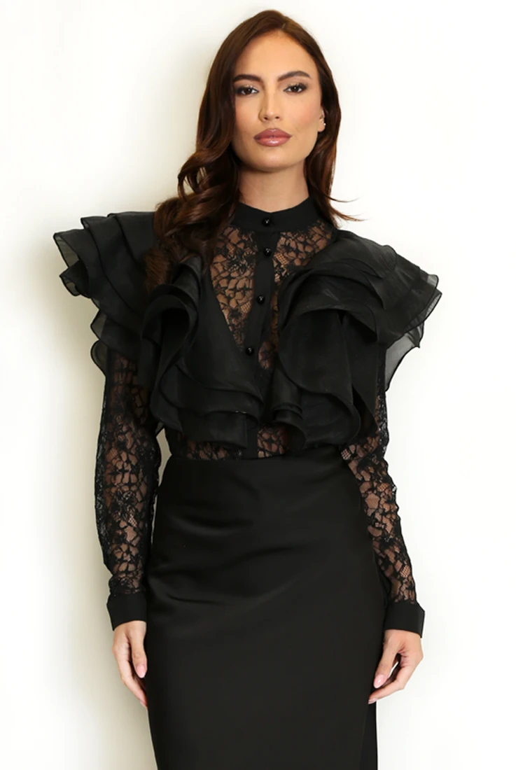 Lace Blouse With Layered Ruffle
