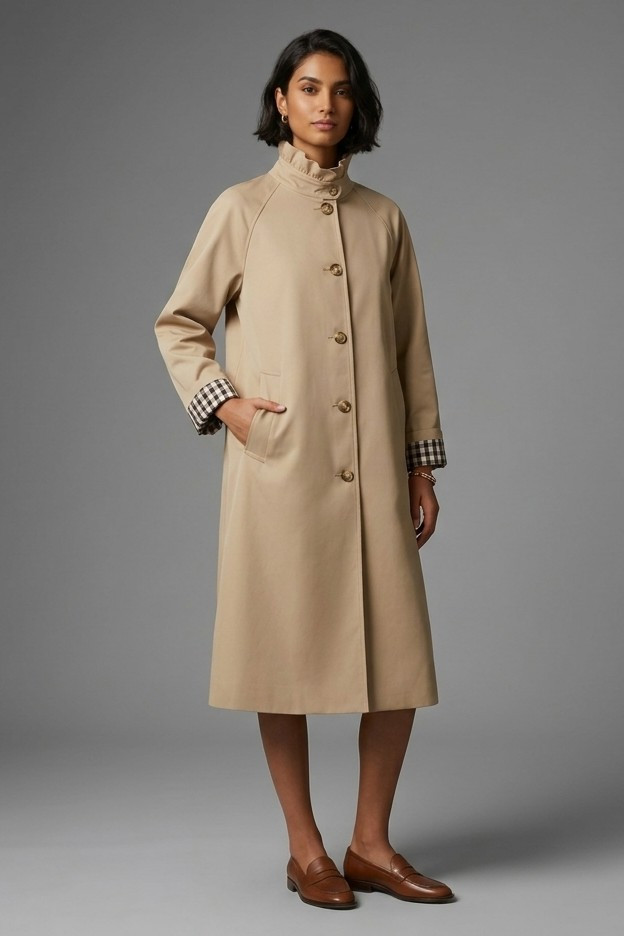 Tuck Pleat Collar Trench Coat
