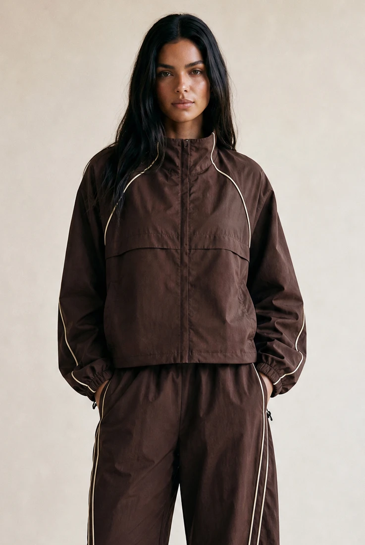 Contrast Piping Windbreaker Jacket