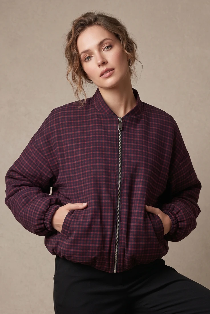 Check Plaid Bomber Jacket