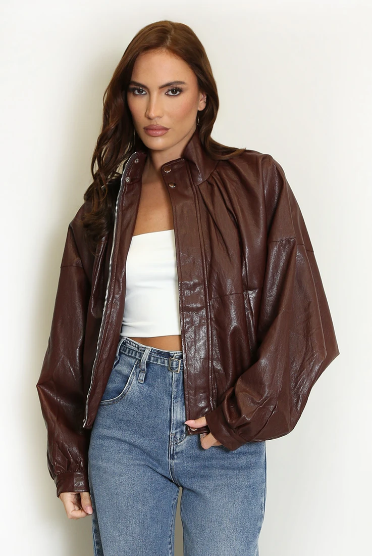 PU Pleated Oversize Jacket