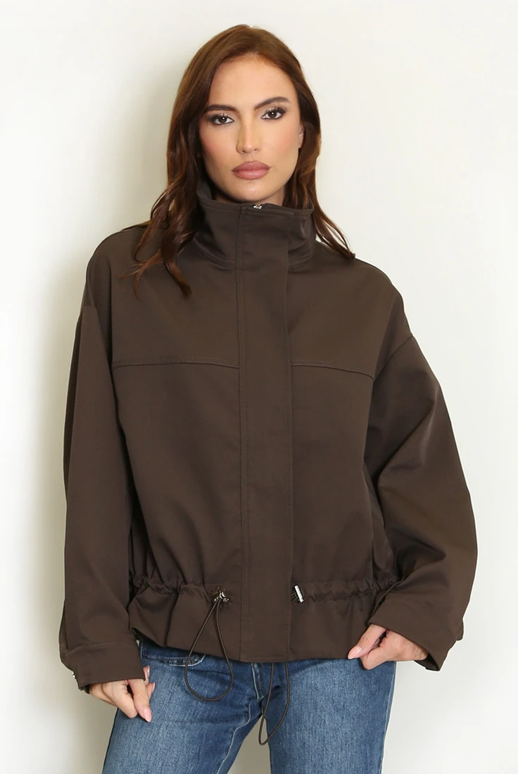 High Neck Drawstring Utility Jacket