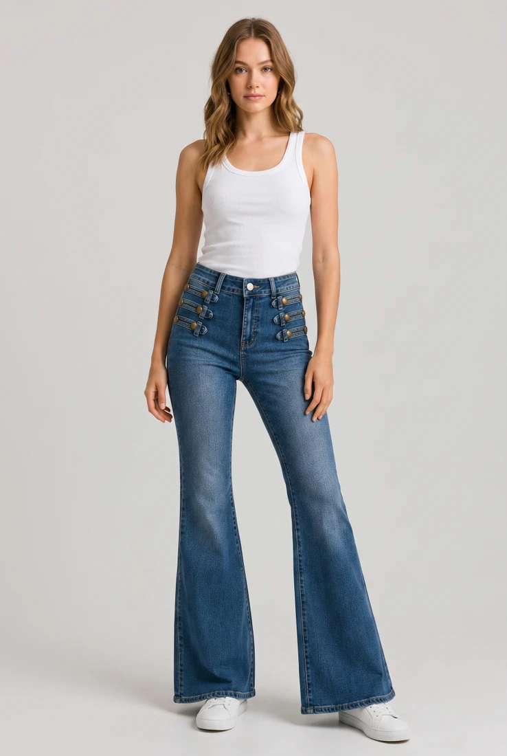 Mid Washed Blue Flare Leg Jeans
