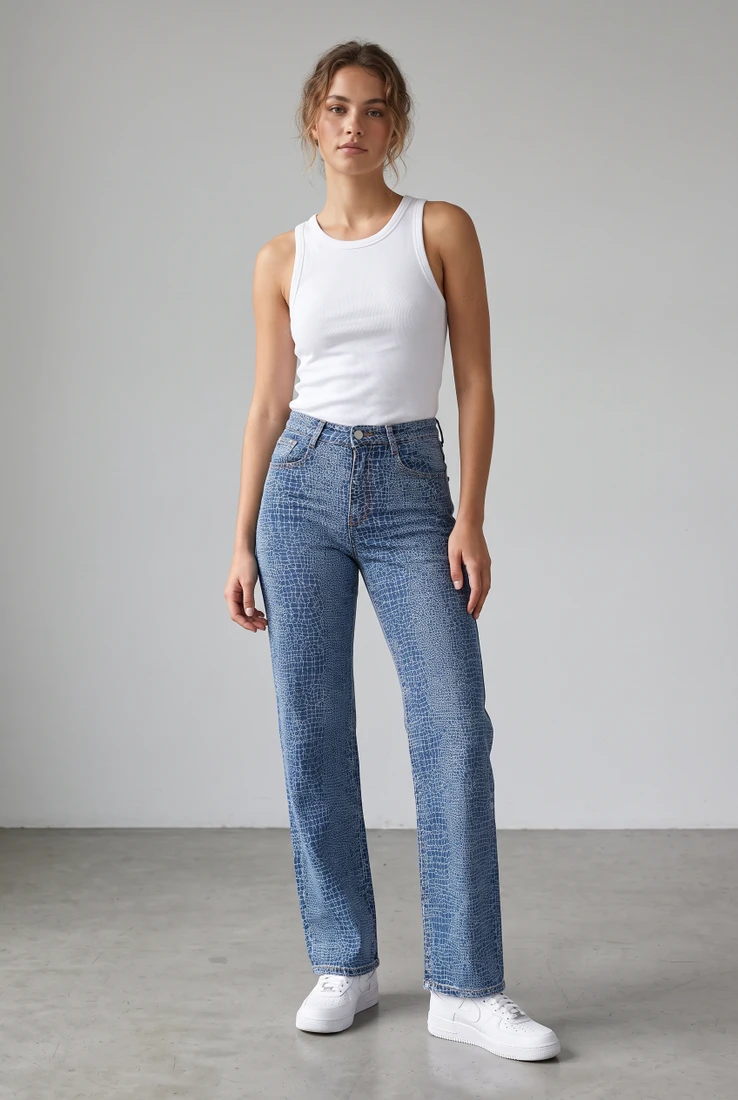 Croc Print Diamante Blue Straight Leg Jeans