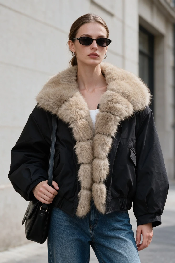Faux Fur Collar Puffer Jacket 