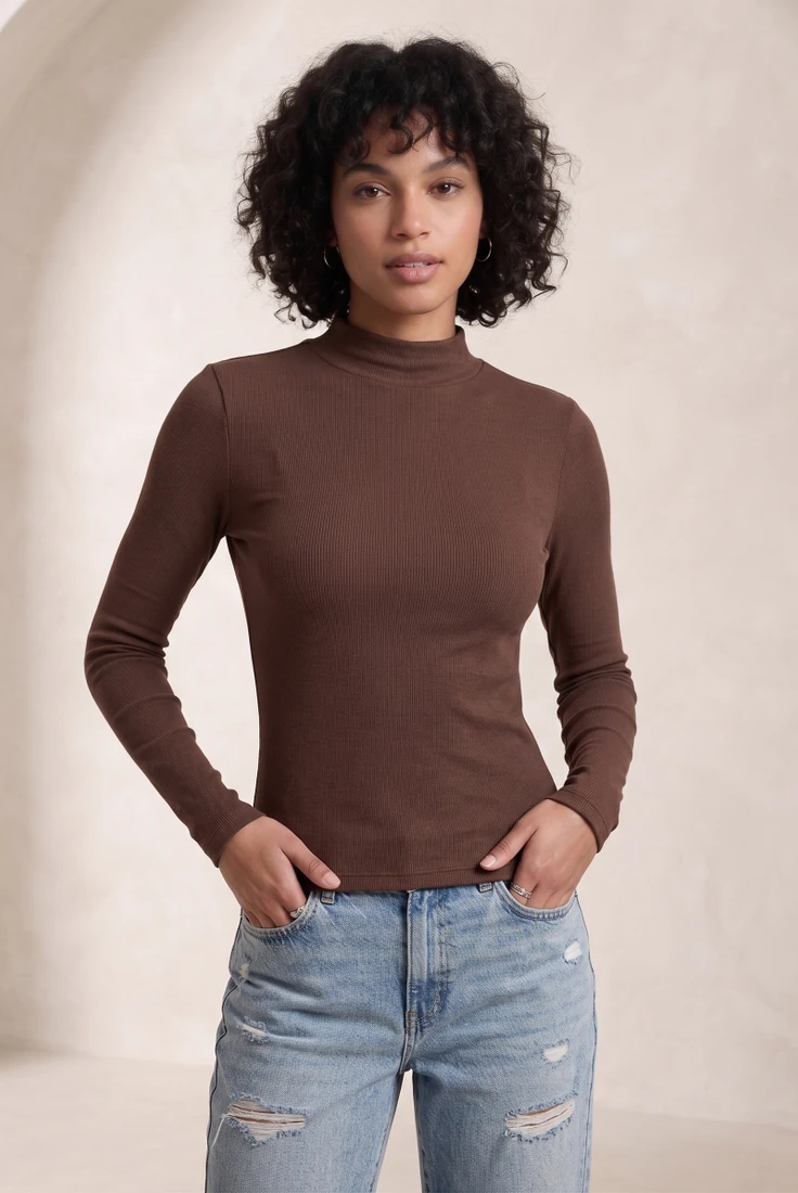 Long Sleeves Mock Neck Top