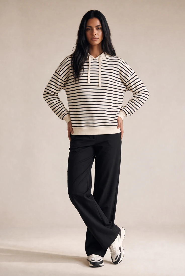 Striped Knitted Hoodie With Elbow Patch