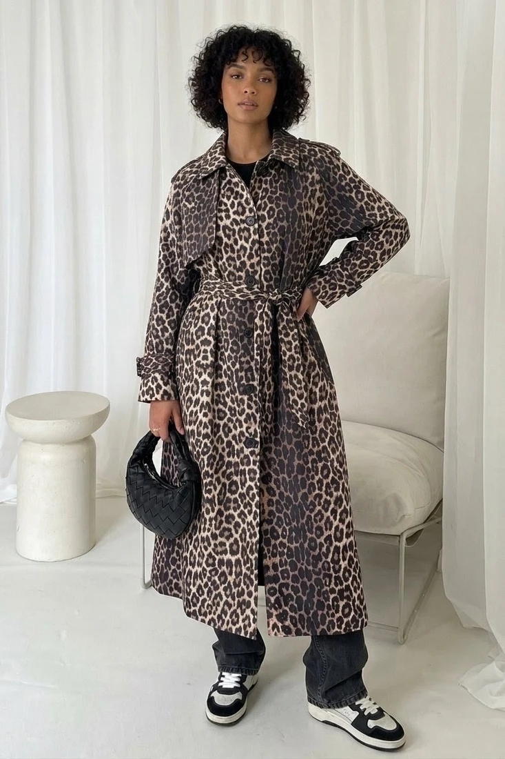 Leopard Double Breasted Overcoat