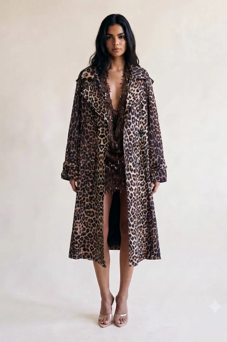 Leopard Double Breasted Overcoat