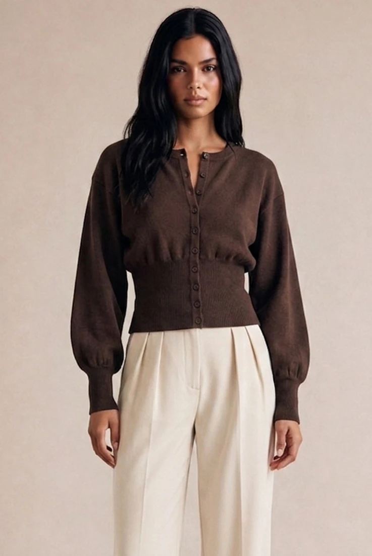 Fine Knit Cardigan With Fitted Waist