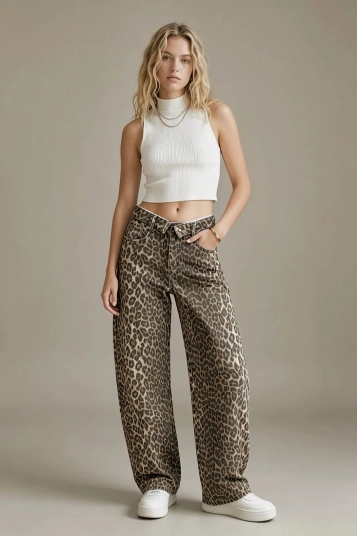 Taupe Leopard Balloon Jeans