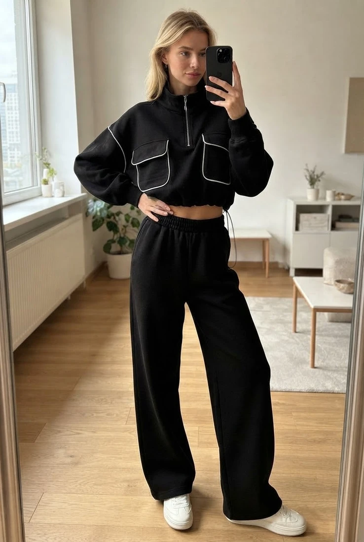 Patch Pockets Sweatshirt and Track Pants Set