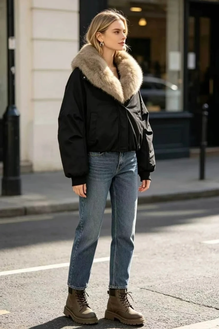 Faux Fur Collar Puffer Jacket