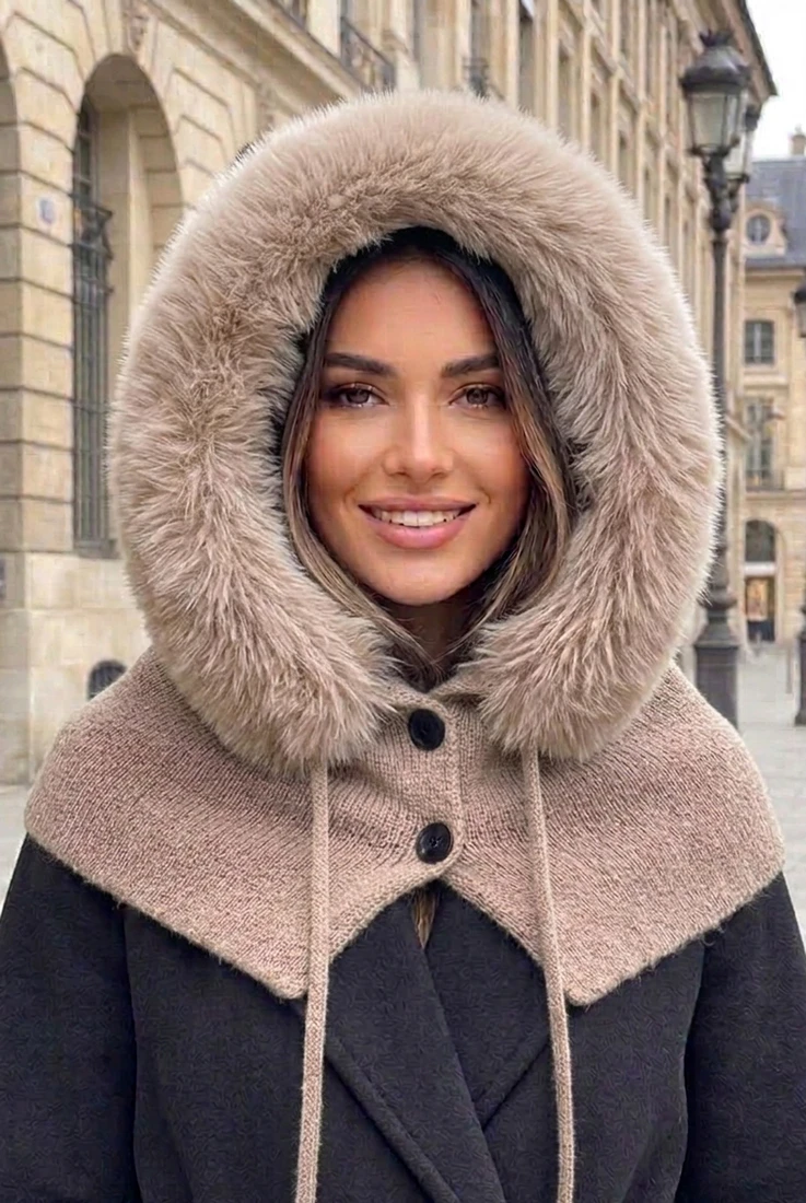 Knitted Hood With Faux Fur 