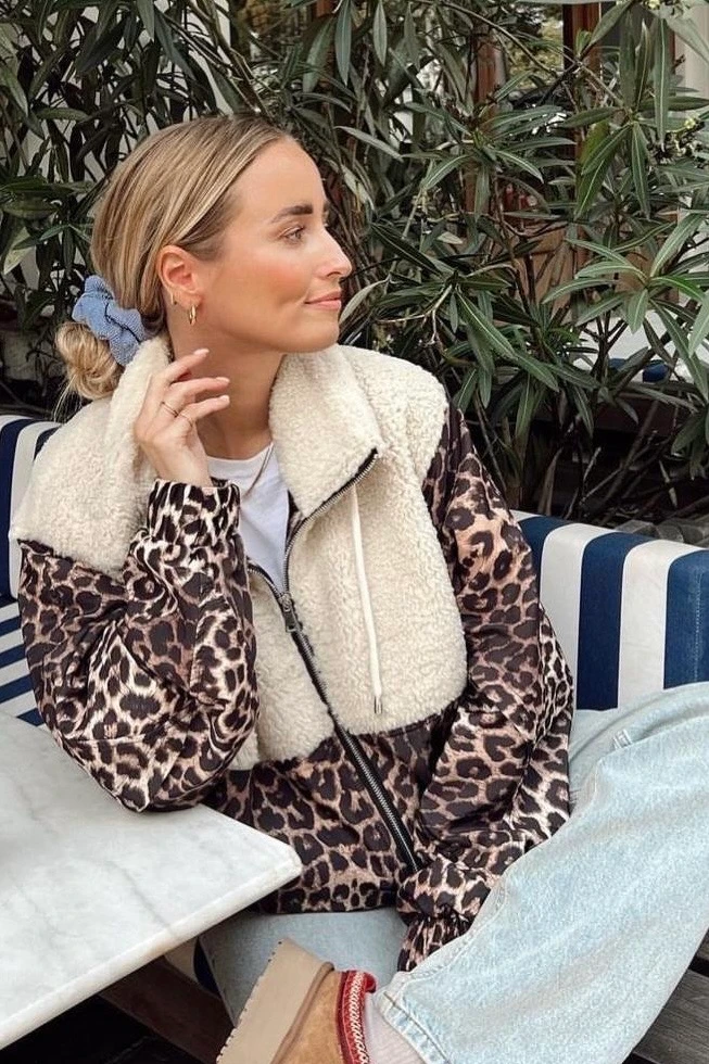 Teddy Fleece Collar Leopard Jacket