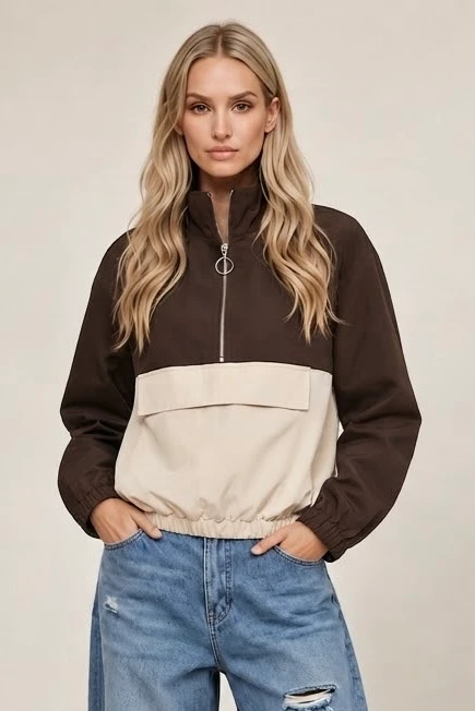 Two Tone Half Zip Jacket