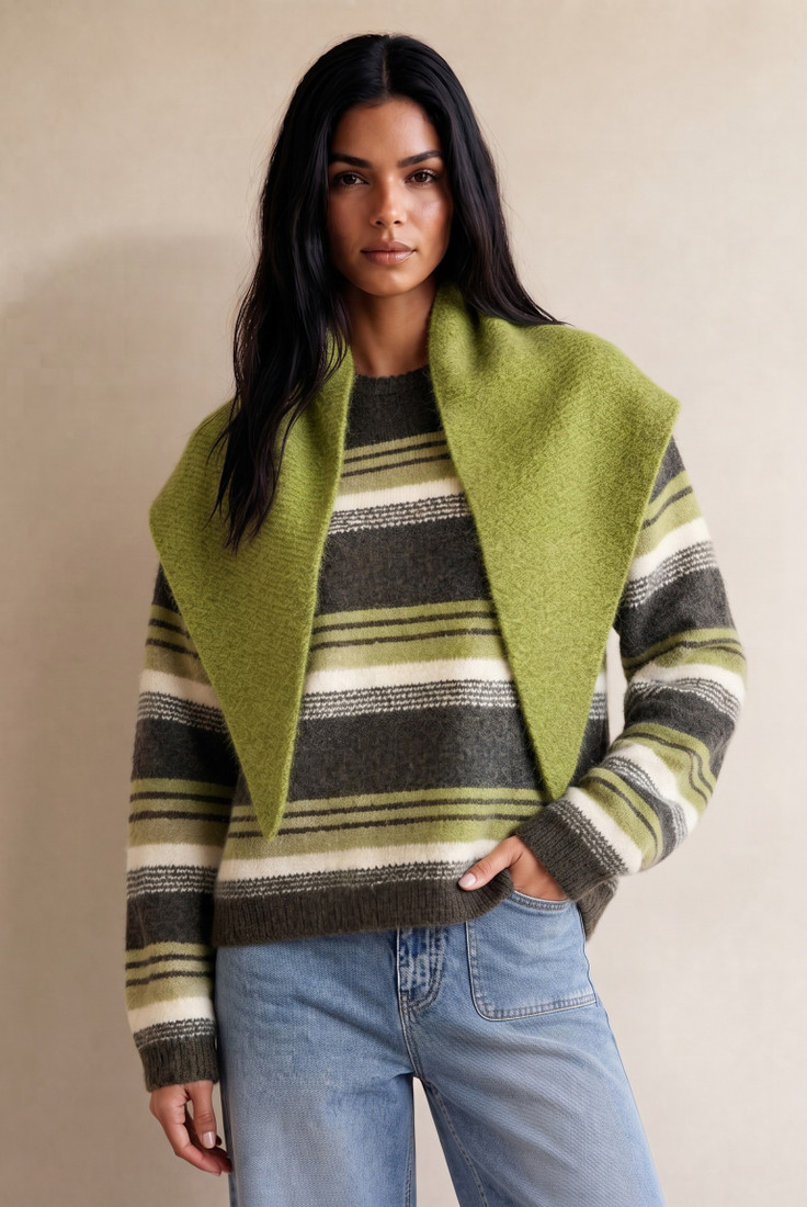 Scarf Collar Striped Jumper
