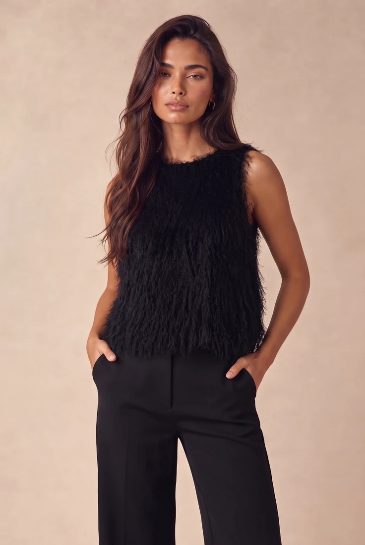 Faux Feather Sleeveless Jumper