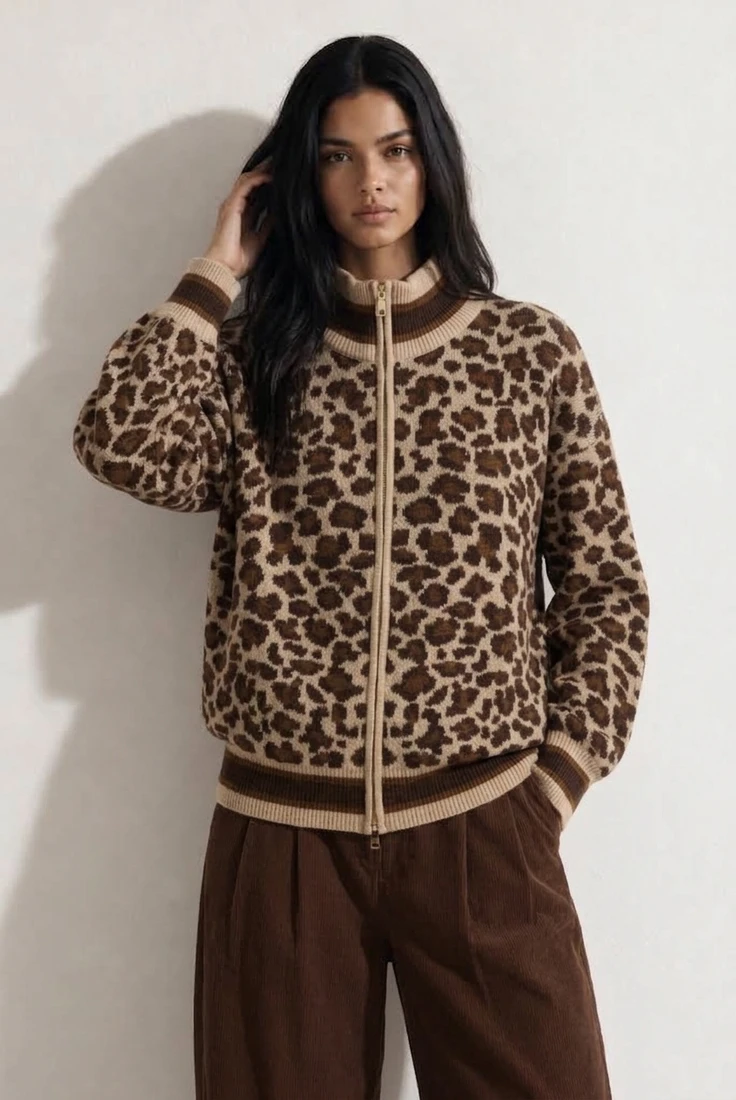 Leopard Print Full Zip Cardigan