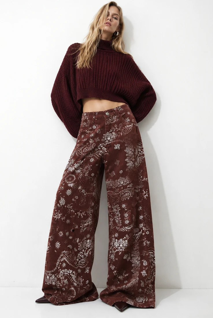 Paisley Print Wide Leg Jeans