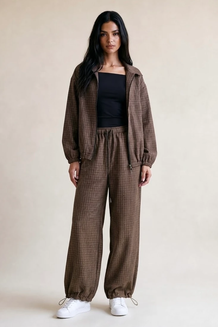 Plaid Drawstring Cuff Trousers 