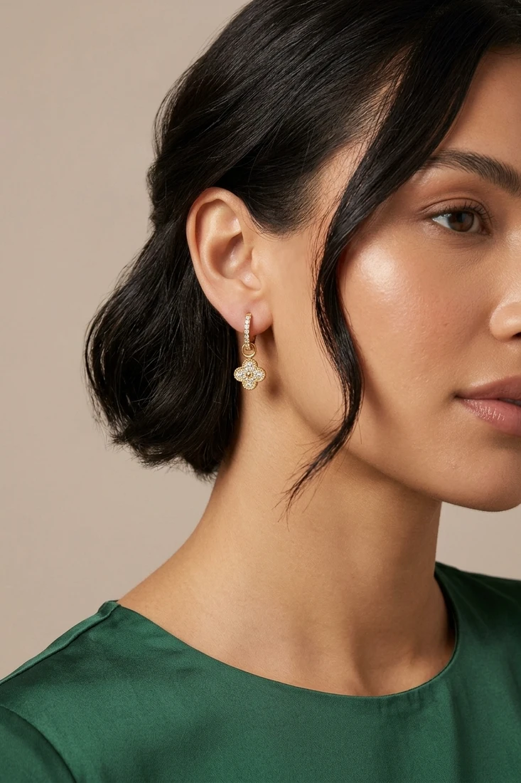 Embellished Clover Drop Mini Hoop Earring