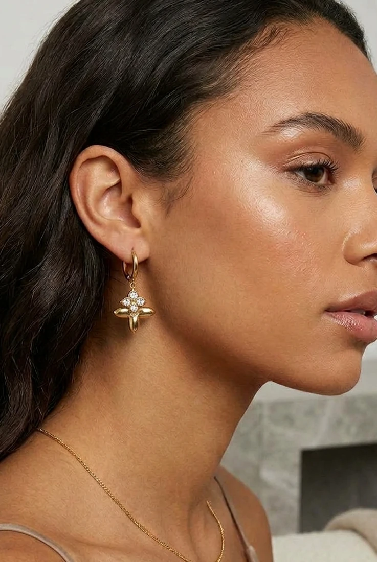 Embellished Double Clover Drop Mini Hoop Earring