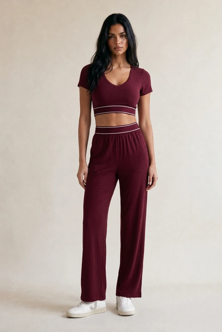 Matching Banded Waist Wide Leg Trousers