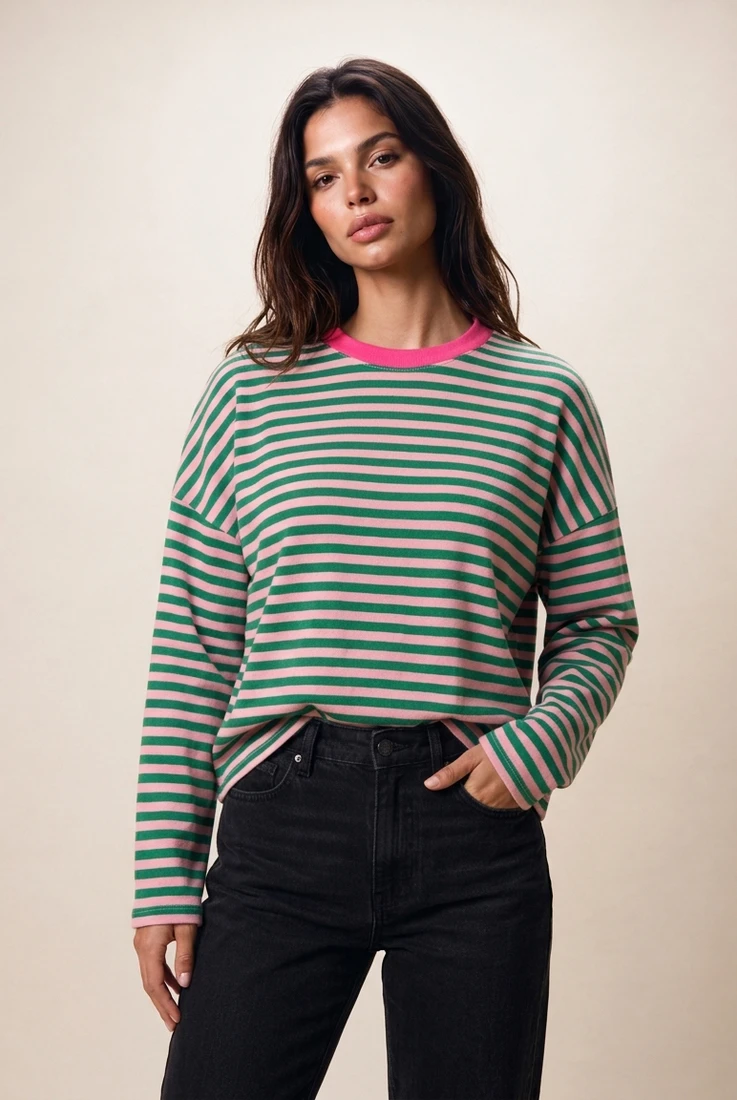 Two Tone Stripes Full Sleeves Top