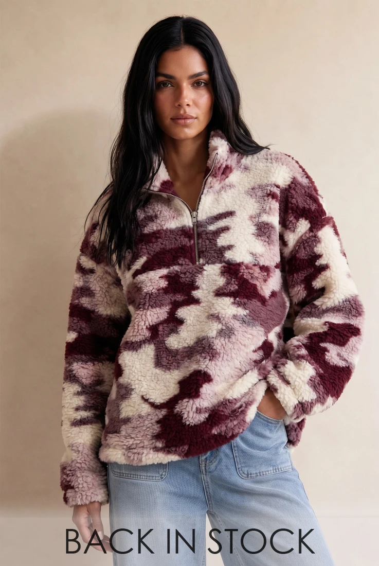 Camouflage Half Zip Borg Jumper