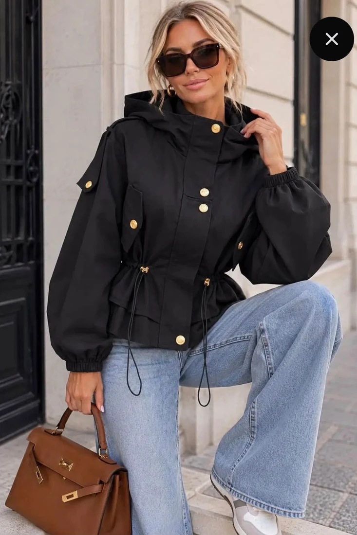 Cinched Waist Hooded Canvas Jacket
