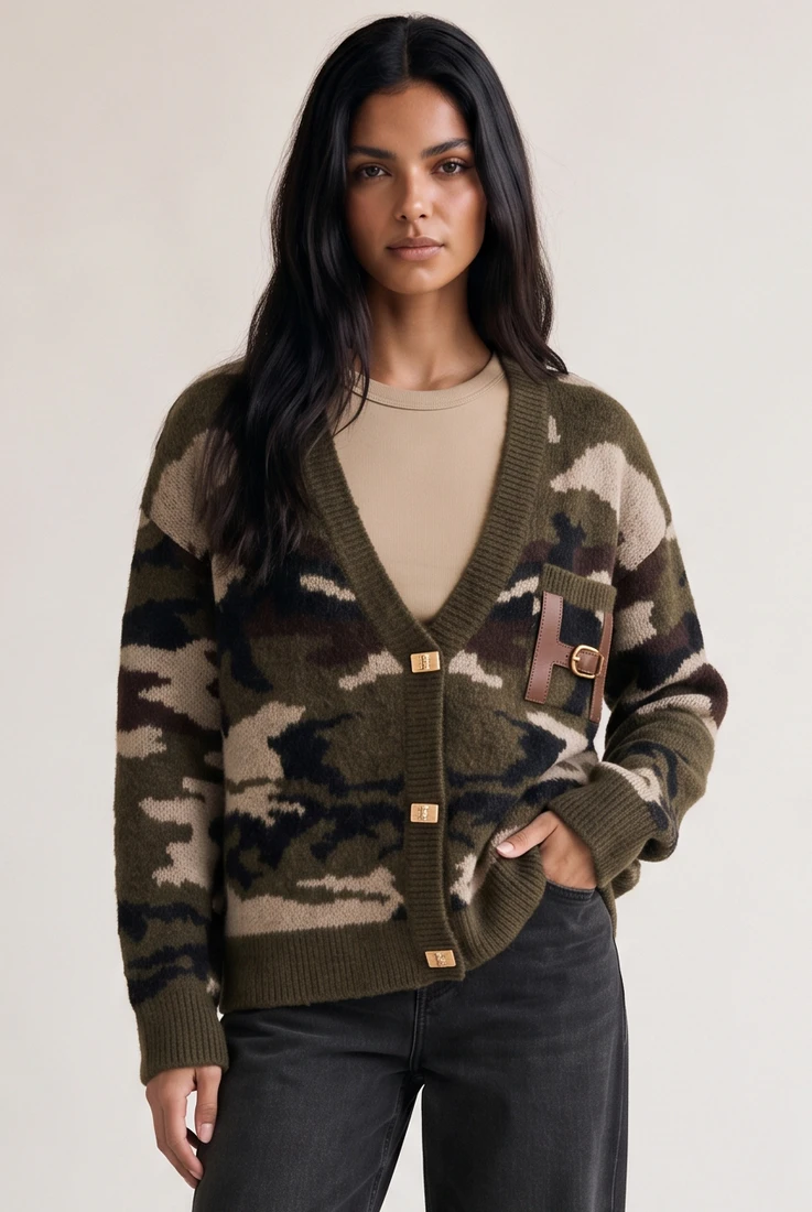 H Motif Camouflage Cardigan 