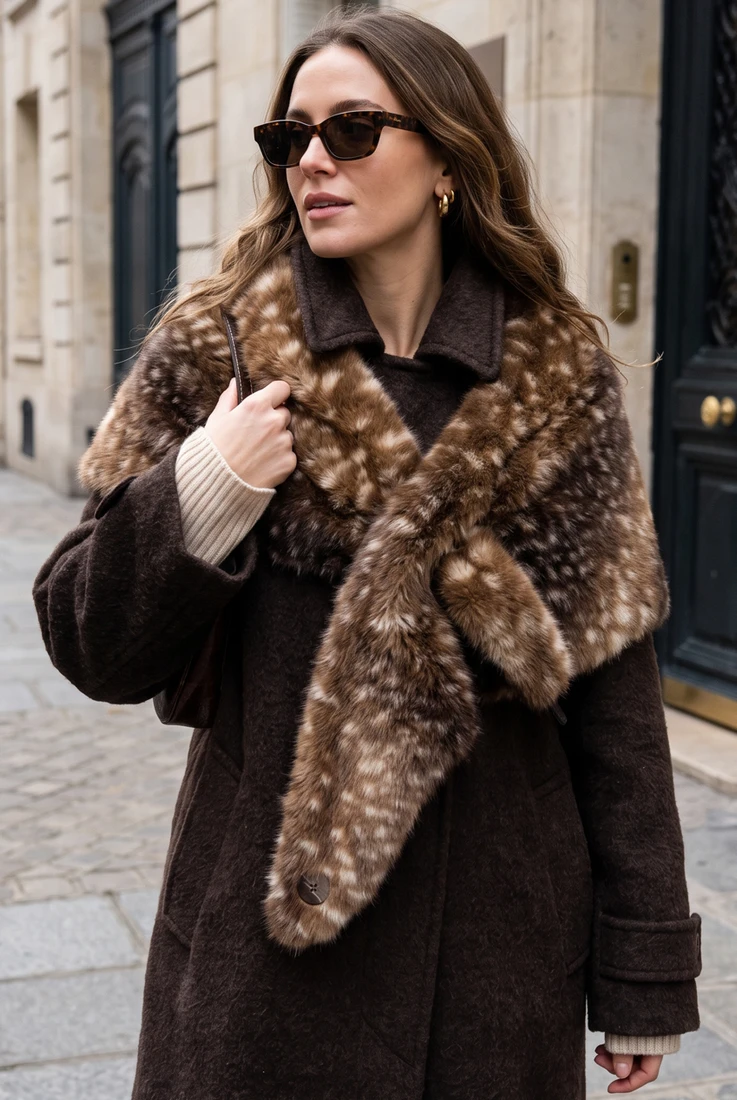 Deer Print Faux Fur Stole