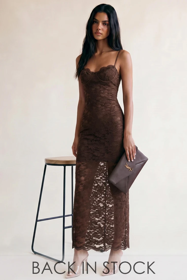 Floral Lace Maxi Dress With Cup Detail