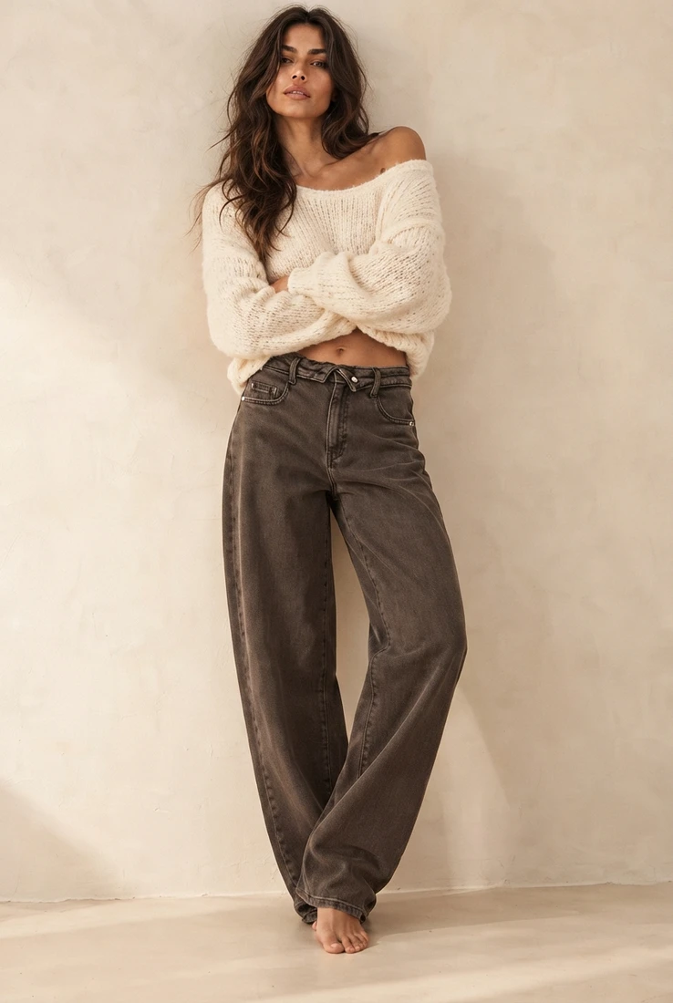 Vintage Folded Waist Barrel Jeans