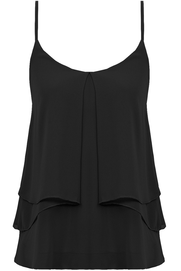 Black Strap Detail Pleated Top