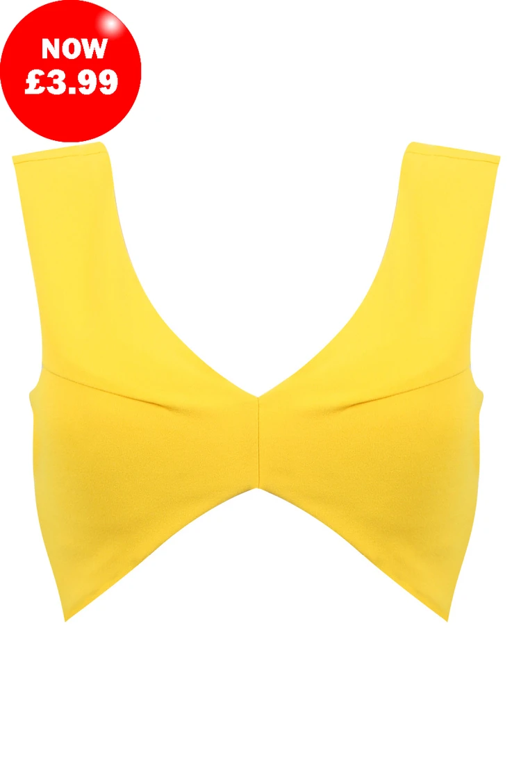 Yellow Zip Fastening Sleeveless Crop Top