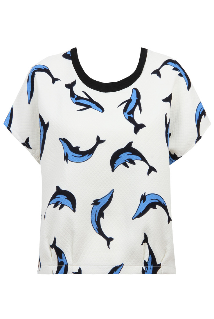 Blue & Cream Dolphin Print Textured Top