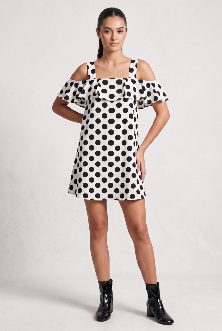 Polka Dot Off the Shoulder Blouson Dress