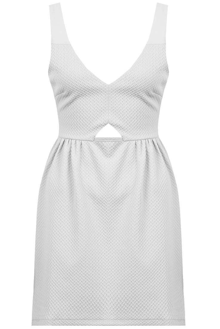 Cream Cut Out Front Textured Skater Dress