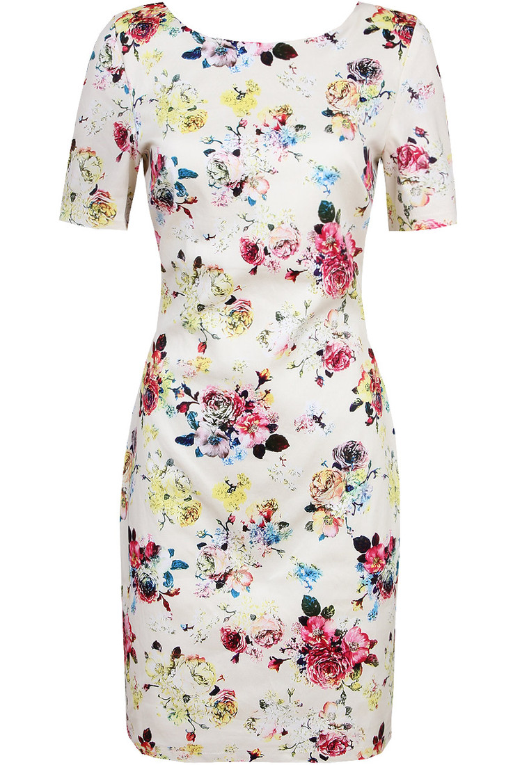 Multicolour Floral Print Deep Back Zip up Midi Dress