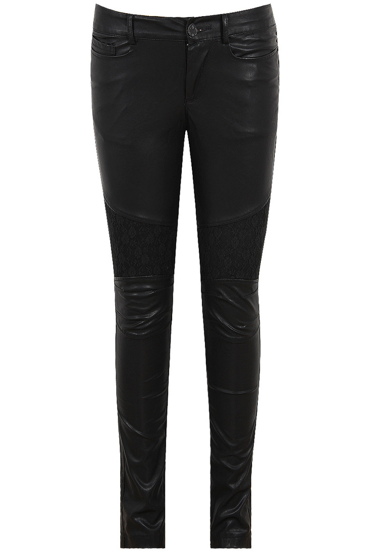 Black PU Lace Detail Skinny Jeans